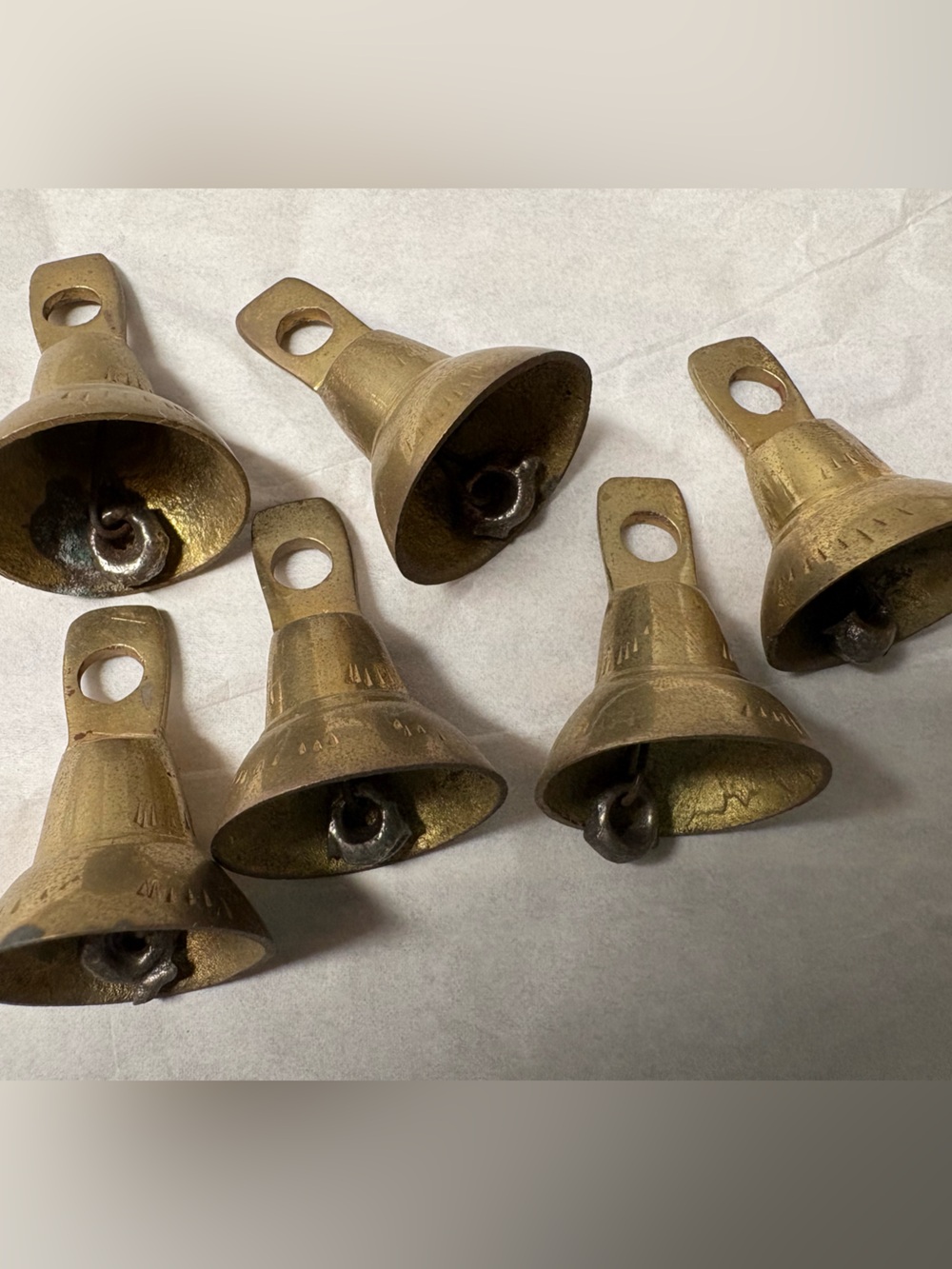 Small Vintage Brass Holiday Bells - Set of 6